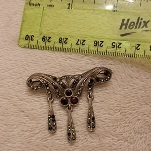 Sterling Vintage Garnet And Marcacite Pin